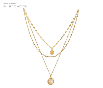 Bohemian Round Pendant Stainless Steel Necklace Chain Exquisite Metal Texture Collar Women Necklace бижутерия Office Gift