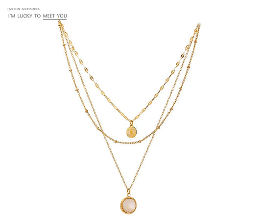 Bohemian Round Pendant Stainless Steel Necklace Chain Exquisite Metal Texture Collar Women Necklace бижутерия Office Gift