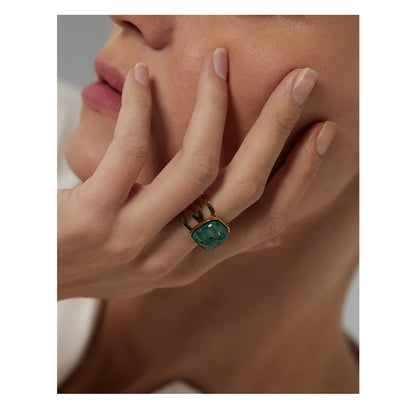 Green African Turquoise Ring Stainless Steel Jewelry for Women Charm Metal Opening Finger Ring кольцо женское Gift New