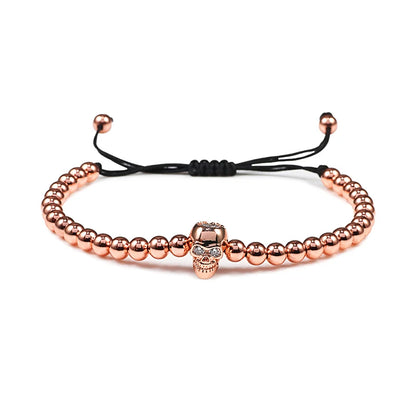 Charm Skull Head Copper Beads Bracelets Handmade Pave CZ Skeleton Crystal Adjustable Bracelet Punk Wrist Jewelry for Women Men