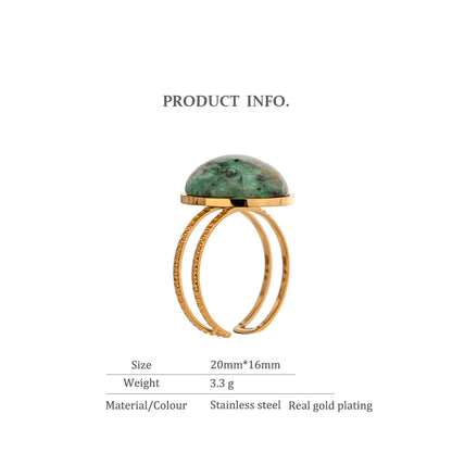 Temperament Green Natural Stone Opening Rings for Women Stainless Steel Punk Jewelry Statement Metal Ring Anillos Mujer