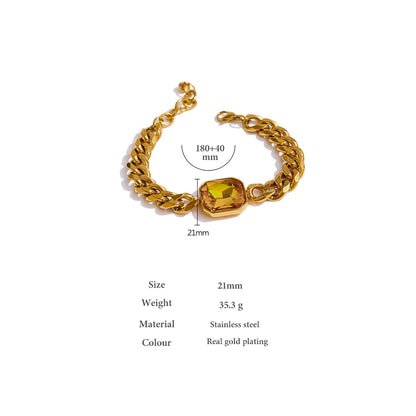 Stainless Steel Red Cubic Zirconia Chain Bangle Bracelet for Women Heavy Metal Golden 18 K Bracelet Bijoux Femme Gift