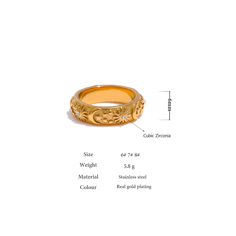 Sun Star Moon Ring Stainless Steel Jewelry Stylish Metal Celestial Women Ring joyería acero inoxidable mujer Gift New