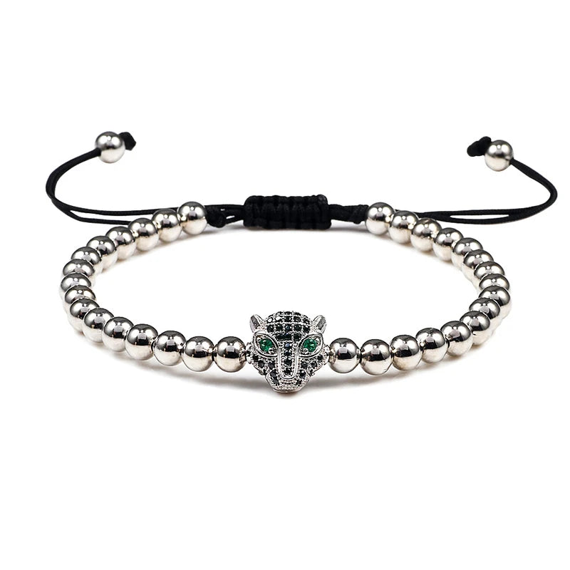 Charm Skull Head Copper Beads Bracelets Handmade Pave CZ Skeleton Crystal Adjustable Bracelet Punk Wrist Jewelry for Women Men