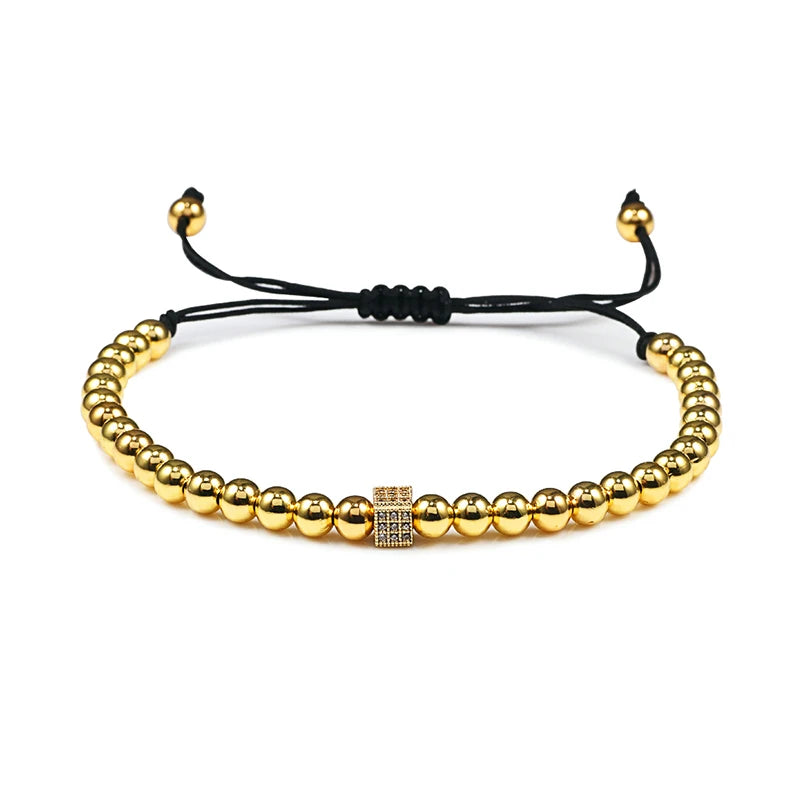 Charm Skull Head Copper Beads Bracelets Handmade Pave CZ Skeleton Crystal Adjustable Bracelet Punk Wrist Jewelry for Women Men