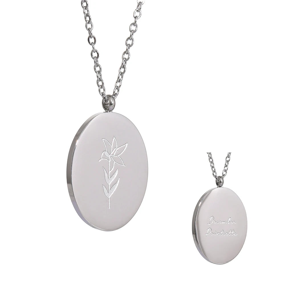 316 Stainless Steel 12 Month Birth Flower Floral Pendant Necklace Mother Sister Giff PVD Collar Golden Necklace Waterproof
