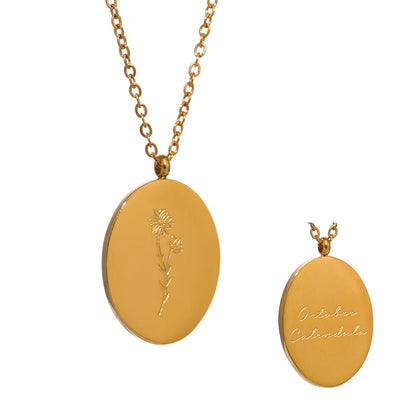 316 Stainless Steel 12 Month Birth Flower Floral Pendant Necklace Mother Sister Giff PVD Collar Golden Necklace Waterproof