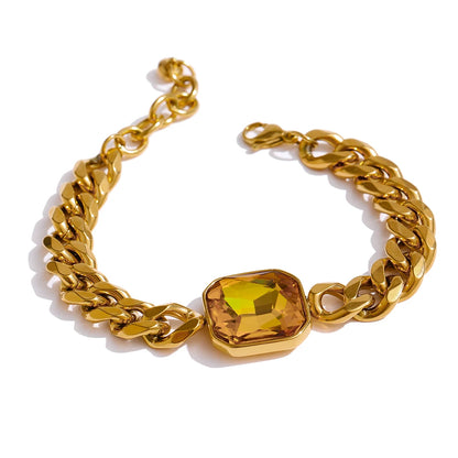 Green Crystal Stainless Steel Gold Bracelets Bangle for Women Hip Hop Thick Chain18 K Plated Punk Fashion Bracelets New