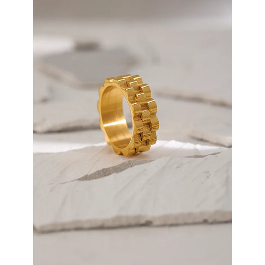 Stainless Steel Women Ring Fashion Jewelry Simple Chic Golden Metal Texture Finger кольцо женское Waterproof Party Gift