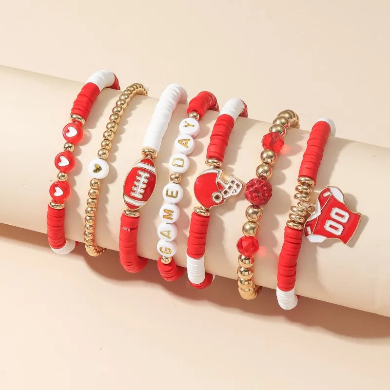 7pc/8pc/9pc Game Day Football Charm Bracelet: Stackable Sports Jewelry for Moms & Dads - Perfect for Football Fans