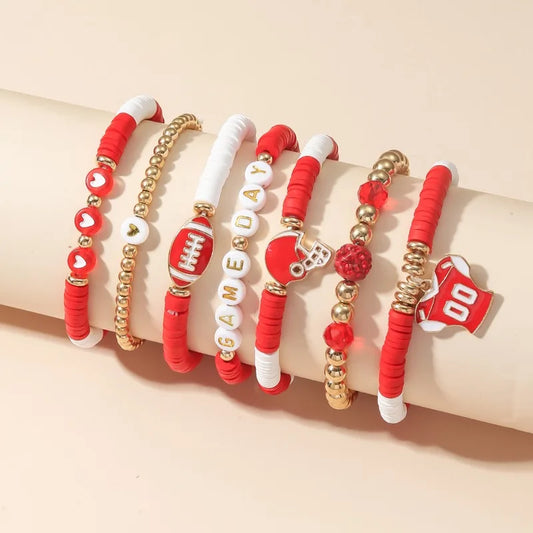 7pc/8pc/9pc Game Day Football Charm Bracelet: Stackable Sports Jewelry for Moms & Dads - Perfect for Football Fans