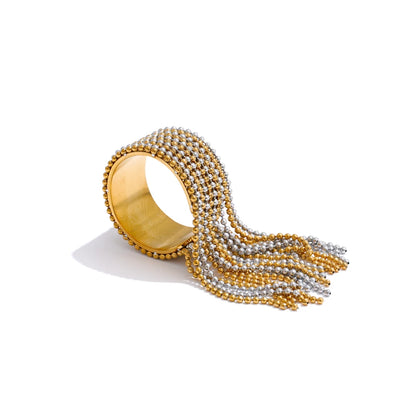 Statement Stainless Steel Chain Tassel Finger Ring Adjustable 18K PVD Plated High Quality Charm Stylish Golden Jewelry