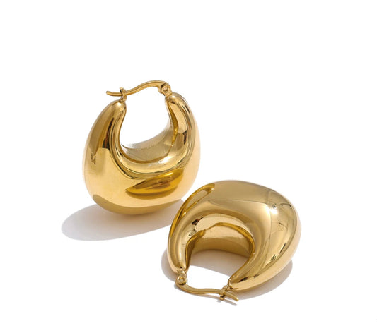 High Quality Stainless Steel Glossy Smooth Metal Chunky Hollow Hoop Earrings 2025 Statement PVD Plated Jewelry Recommend