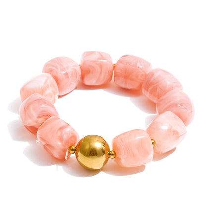 Acrylic Square Beads Chain Necklace Bracelet Bangle Stainless Steel Handmade Jewelry Waterproof Green Khaki Pink Amber