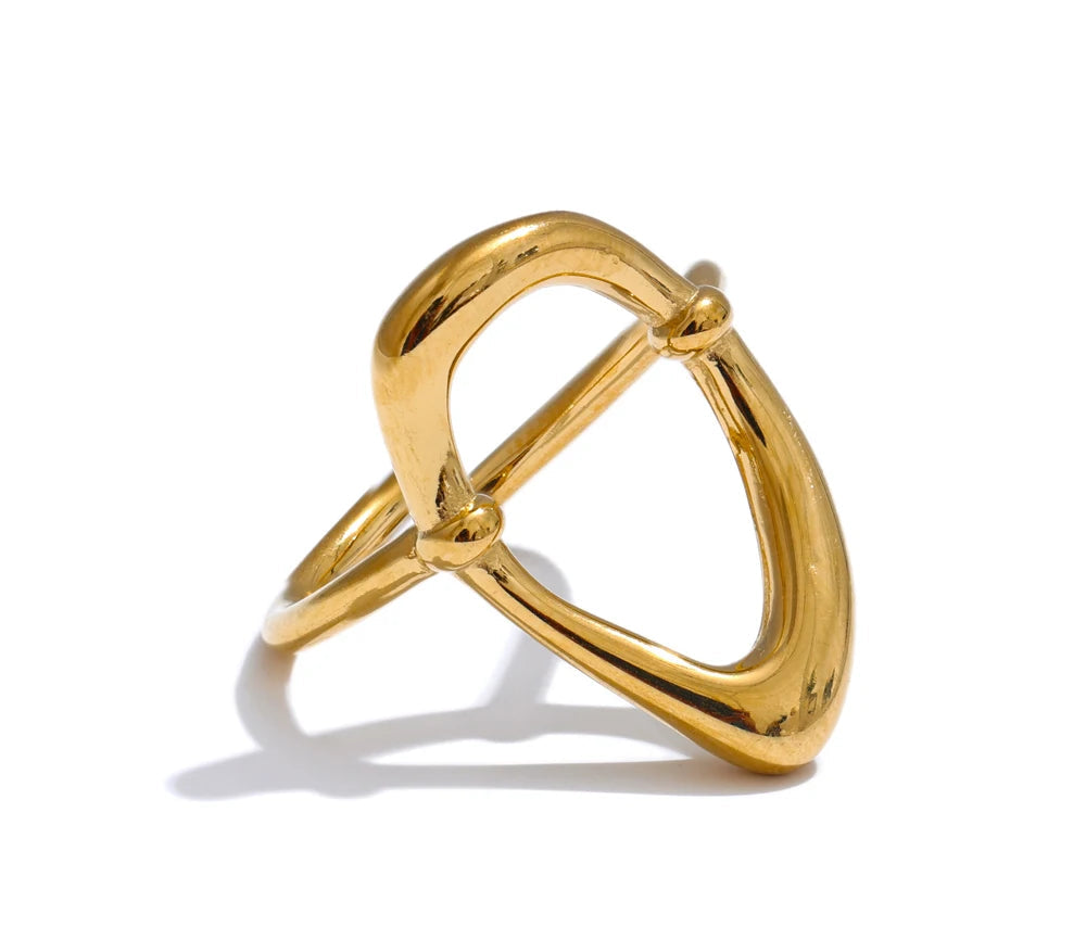 Minimalist Stainless Steel Oval Hollow Open Ring Waterproof Stylish Chic Office Ladies Daily Jewelry Accessories Gift