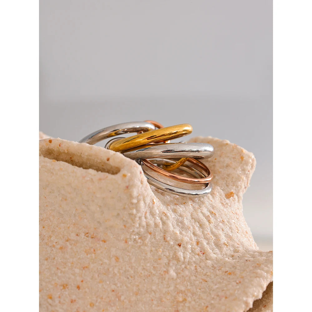 Stainless Steel 3 Colors 5 Links Stacked Rings PVD Real Gold Plated Jewelry for Women