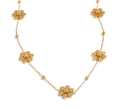 Stainless Steel Flower Chain Fashion Necklace PVD Plated Golden Waterproof Polished High Quality Jewelry for Women