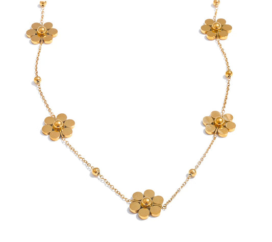 Stainless Steel Flower Chain Fashion Necklace PVD Plated Golden Waterproof Polished High Quality Jewelry for Women