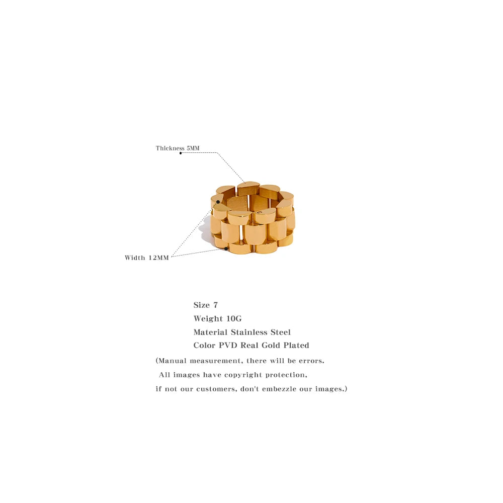 New Waterproof Stainless Steel Chain Finger Ring Personalized Metal Texture Rust Proof Charm Fashion Jewelry for Women
