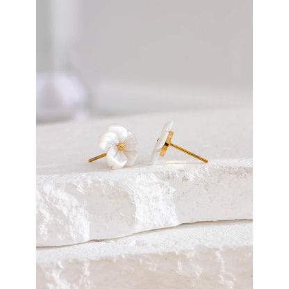 Natural Shell Flower Exquisite Daily Stud Earrings for Women Fashion Stainless Steel Sweet Romantic Korean Premium Jewelry