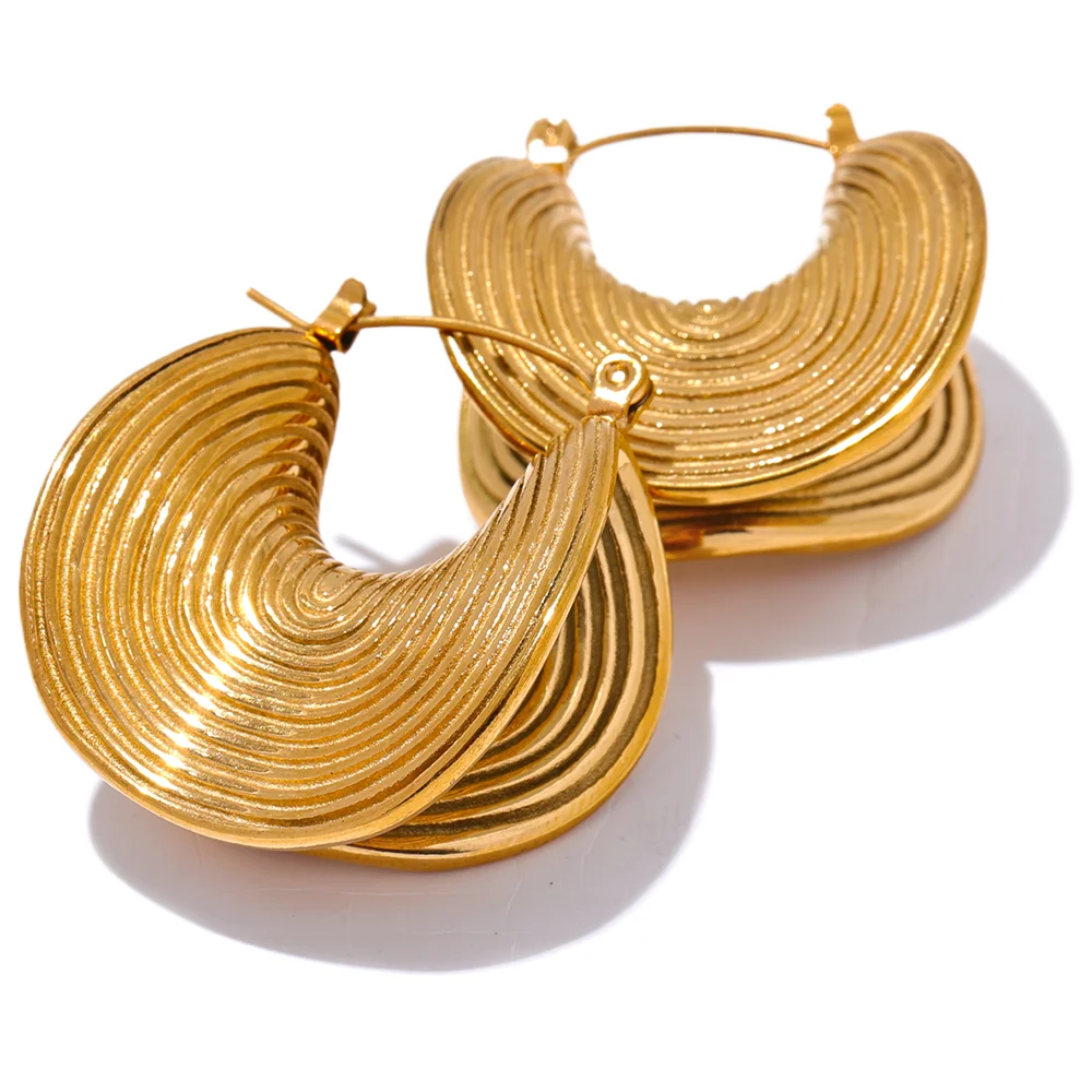 Stylish Unique Stainless Steel Geometric Statement Waterproof Earrings Creative Metal Gold Color Temperament Jewelry Women