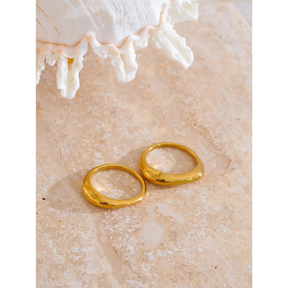 Two Styles Same Series Minimalist Unique Stainless Steel Chic Textured Golden Ring 18K PVD Plated Japan Exquisite Jewelry