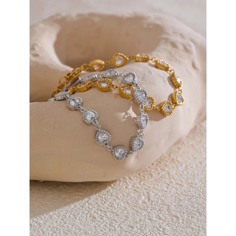 Heart Cubic Zirconia Shiny Waterproof Bracelet Bangle Stainless Steel Jewelry Casting Technology Holiday Gifts