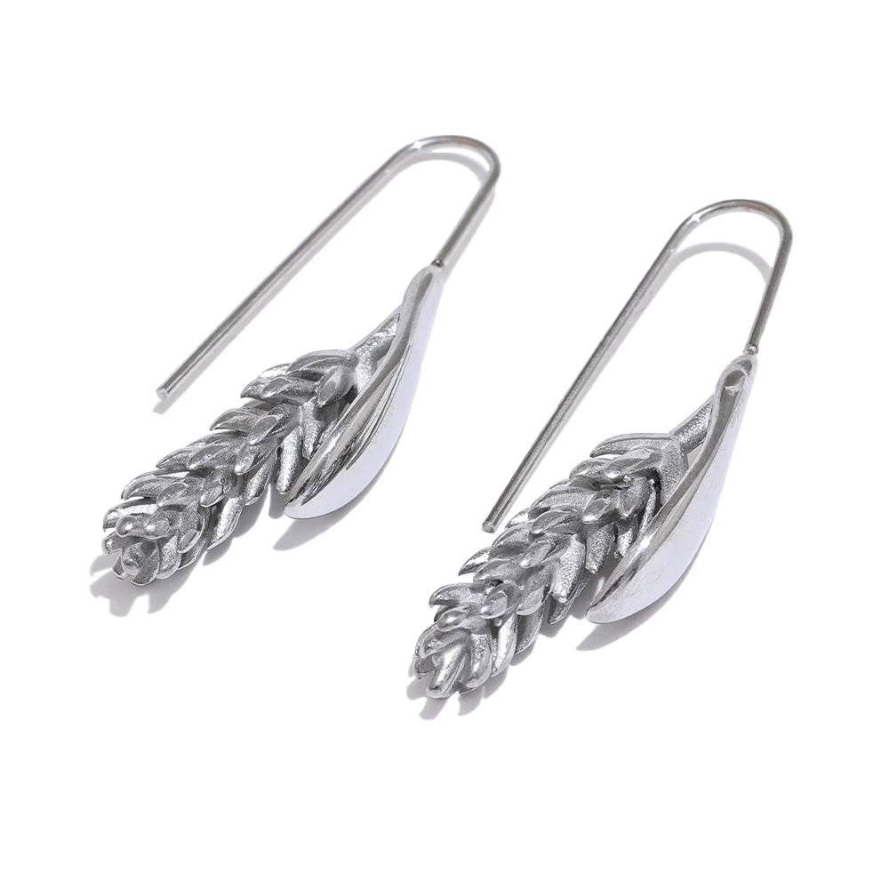 New 316L Stainless Steel Ear of Wheat Fashion Earrings 18K Gold Plated Water Resistant Personal Statement Jewelry Women
