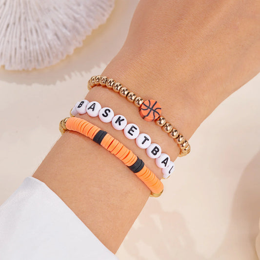 Football Basketball Baseball Volleyball Bracelet Soft Clay Pottery Gold Color Beads Bangle Unisex Student Sports Jewelry