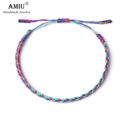 AMIU Gradient Colors Tibetan Handmade Buddhist Lucky Bracelets & Bangles As Gift Rope Knots Amulet Tibet Braided Bracelet