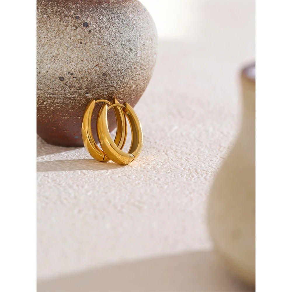 316L Stainless Steel Geometric U-Shape Hoop Earrings 18K Gold PVD Plated Popular Daily Classy Waterproof Jewelry Accessory