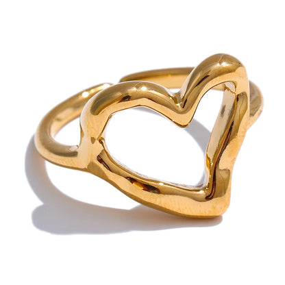 Minimalist Stainless Steel Heart Love Hollow Ring Women Rust Proof Charm Finger Jewelry Wholesale Bijoux
