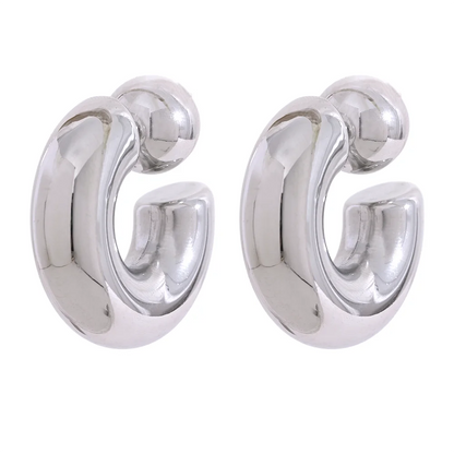 Stainless Steel C Shape Round Chunky Unusual Earrings Jewelry Waterproof Metal Texture Attractive Women Accessories Gift