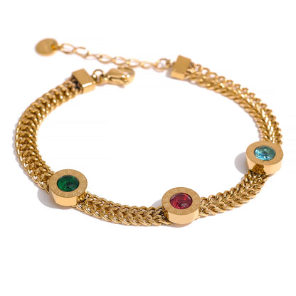 Colorful White Cubic Zircon Stainless Steel Charm Gold Color Cuban Chain CZ Bracelet Bangle Women Trendy Classic Jewelry