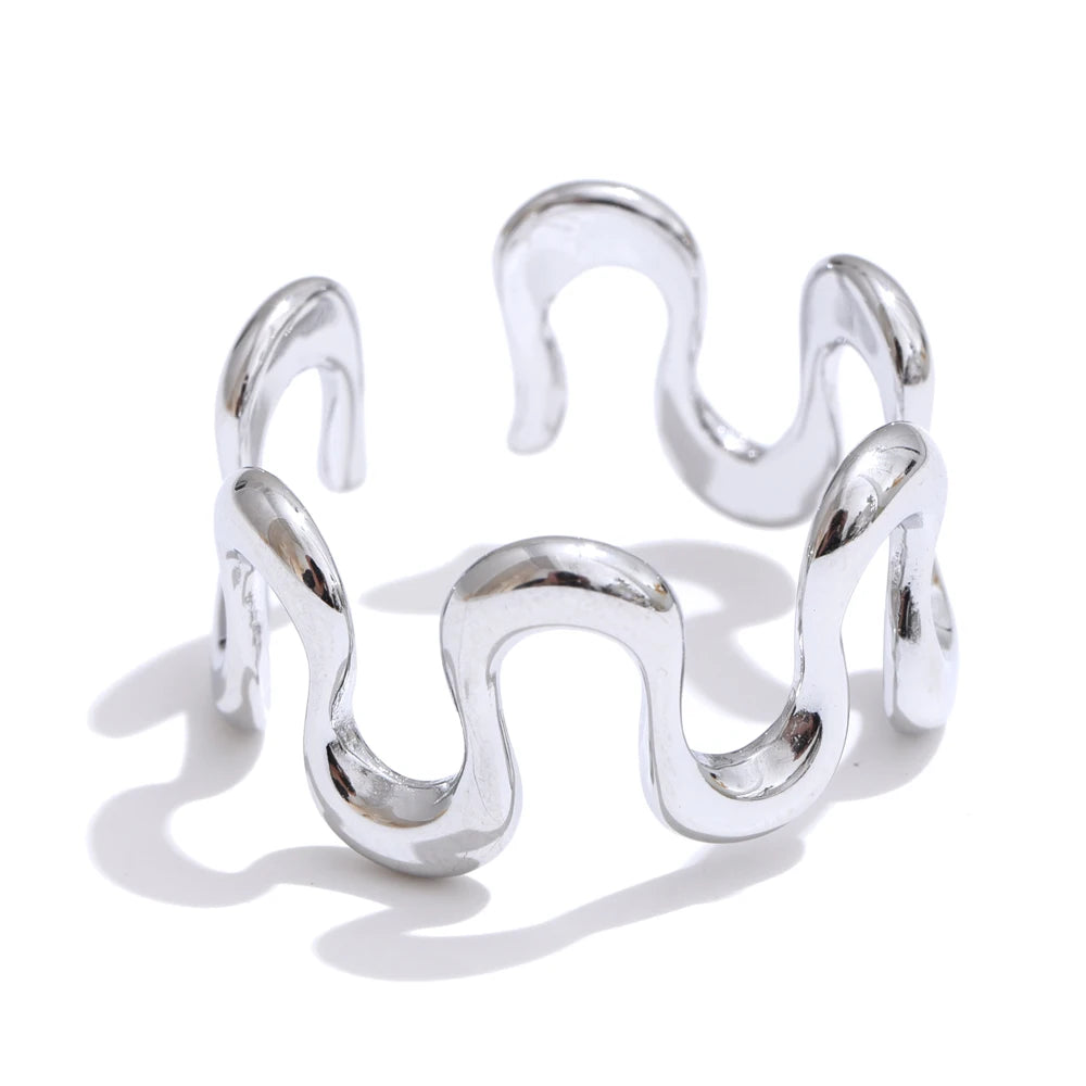 Minimalist Stainless Steel Metal Irregular Open Adjustable Ring for Women Rust Proof Distinctive Jewelry 2025