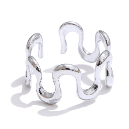 Minimalist Stainless Steel Metal Irregular Open Adjustable Ring for Women Rust Proof Distinctive Jewelry 2025