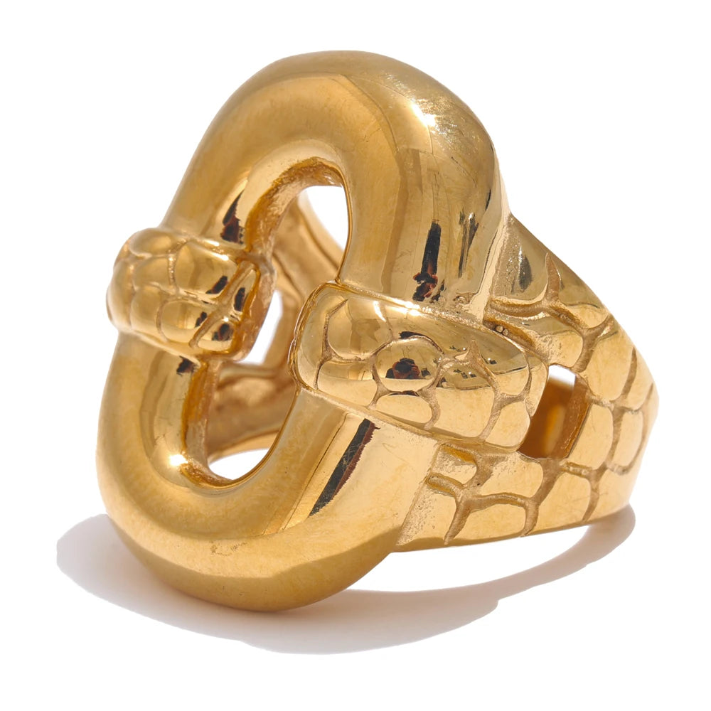 Stylish Stainless Steel Geometric Hollow Wide Cast Chunky Ring Charm Texture Rust Proof Statement Finger Jewelry Gift