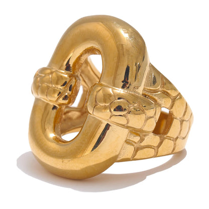 Stylish Stainless Steel Geometric Hollow Wide Cast Chunky Ring Charm Texture Rust Proof Statement Finger Jewelry Gift