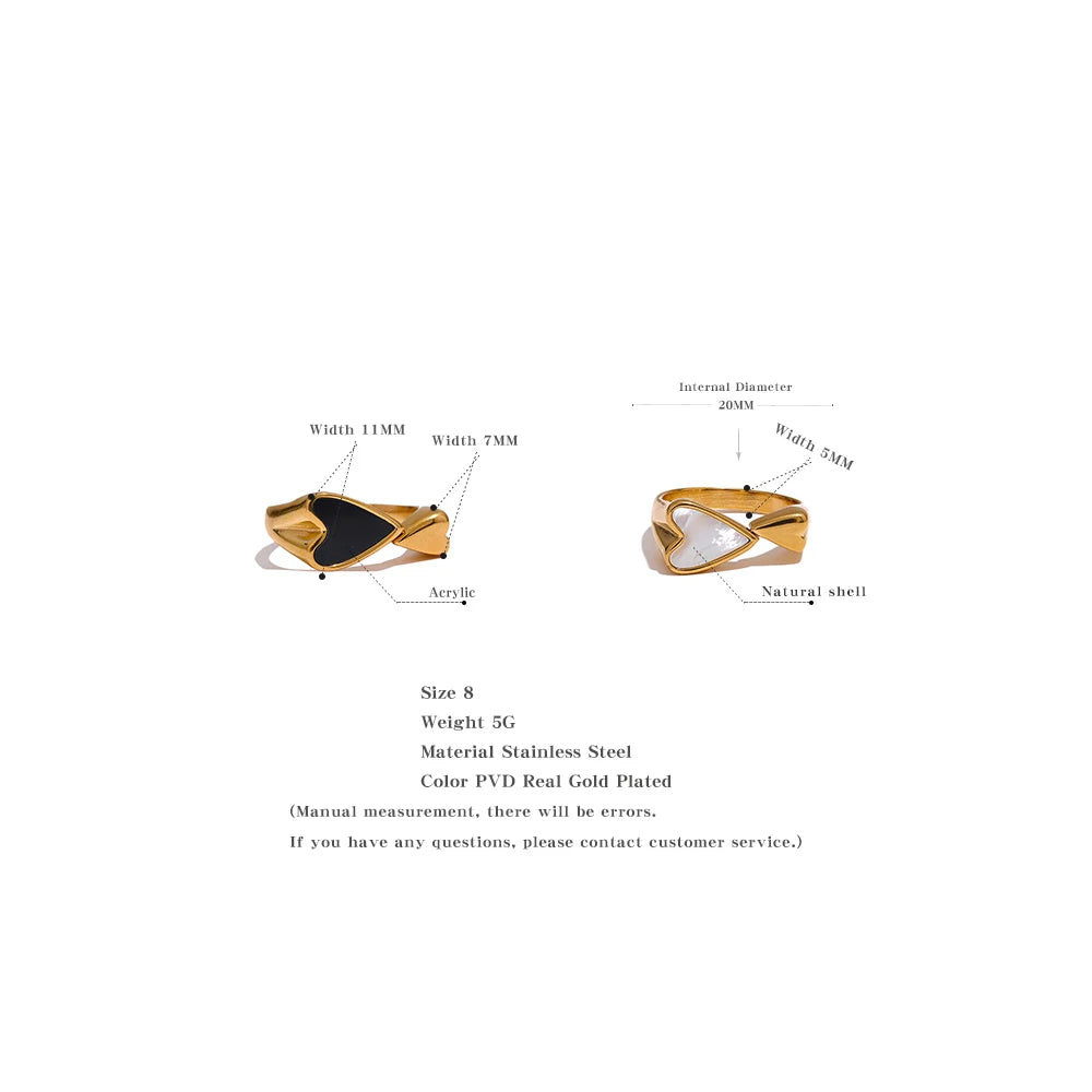 Shell Acrylic Heart Stainless Steel Stylish Ring for Women Charms Metal Texture Waterproof Golden Jewelry Gala Gift