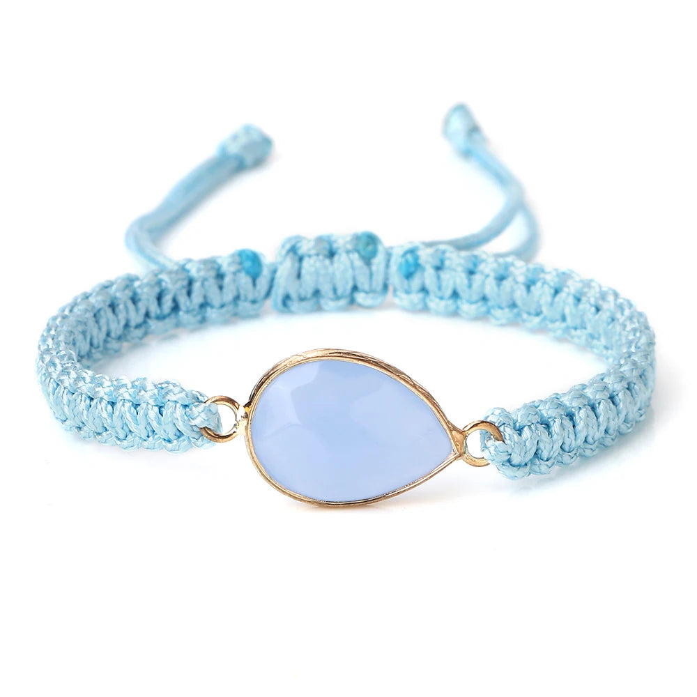 Bohemian Blue Rope String Bracelet Natural Stone Pendant Adjustable Bracelets