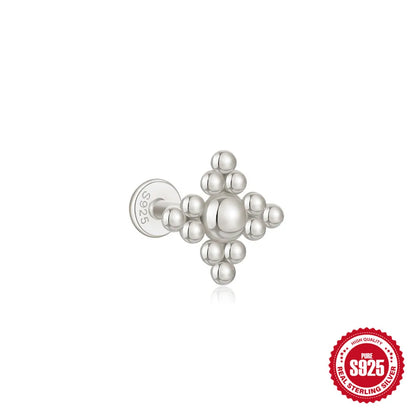 CANNER 1Pc 925 Silver Smooth Stars Moon Stud Earrings For Women 18K Gold Flat Head Threaded Puncture Ear Bone Ins Fine Jewelry