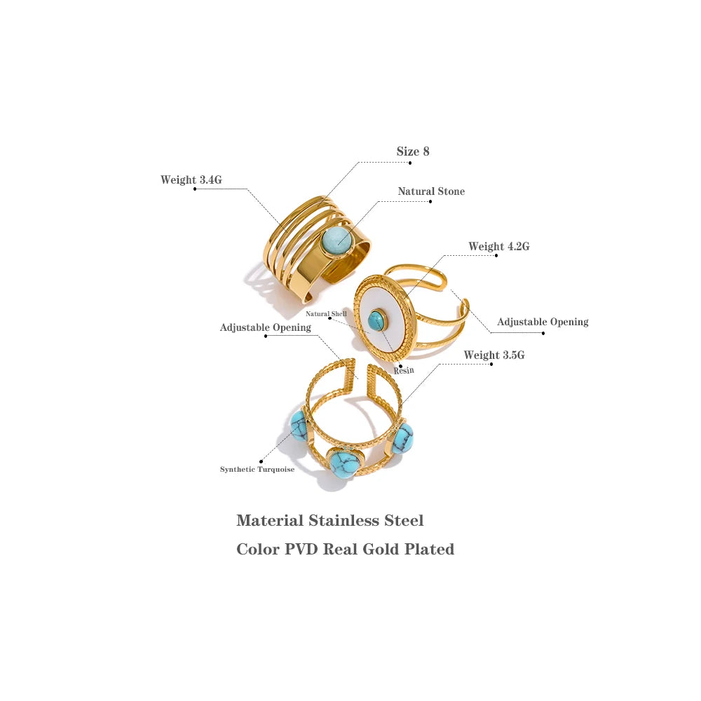 Stainless Steel Fashion Summer Open Adjustbale Ring for Women Cheap Trendy Charm Stone Ring Jewelry Accessories