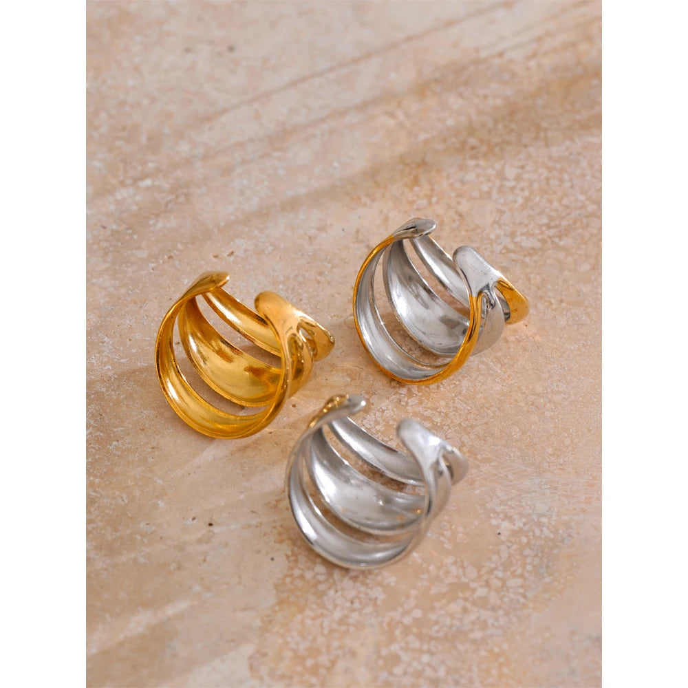 Arrivals Glossy Stainless Steel Layered Hollow Open Ring for Women Distinctive Geometric Attractive Jewelry
