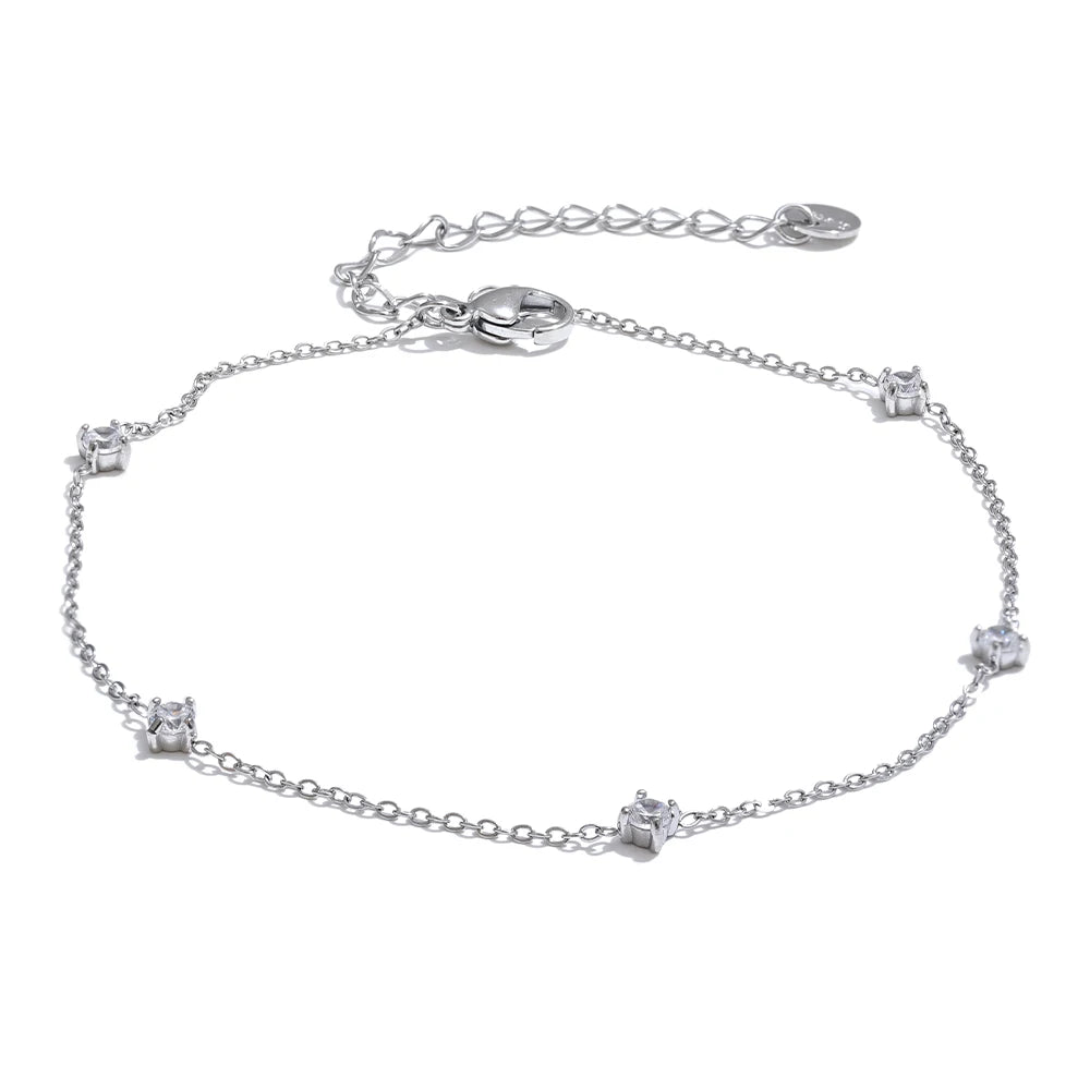 Stainless Steel Cubic Zirconia Necklace Anklet Bracelet Rust Proof Attractive Classic Bling Chic Thin Chain Jewelry
