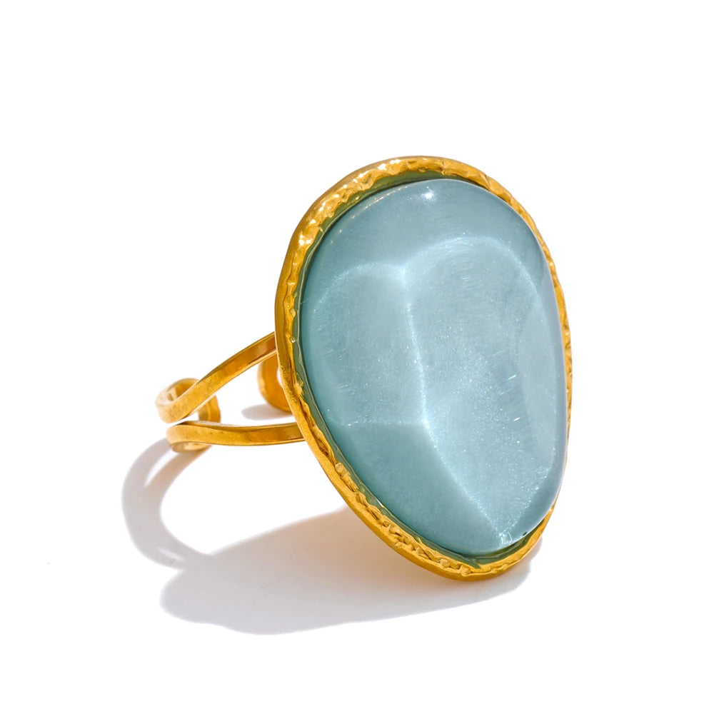 Exquisite Candy Multi-Color White Pink Blue Yellow Resin Adjustable Ring Gold Color Stainless Steel Summer Jewelry Gift