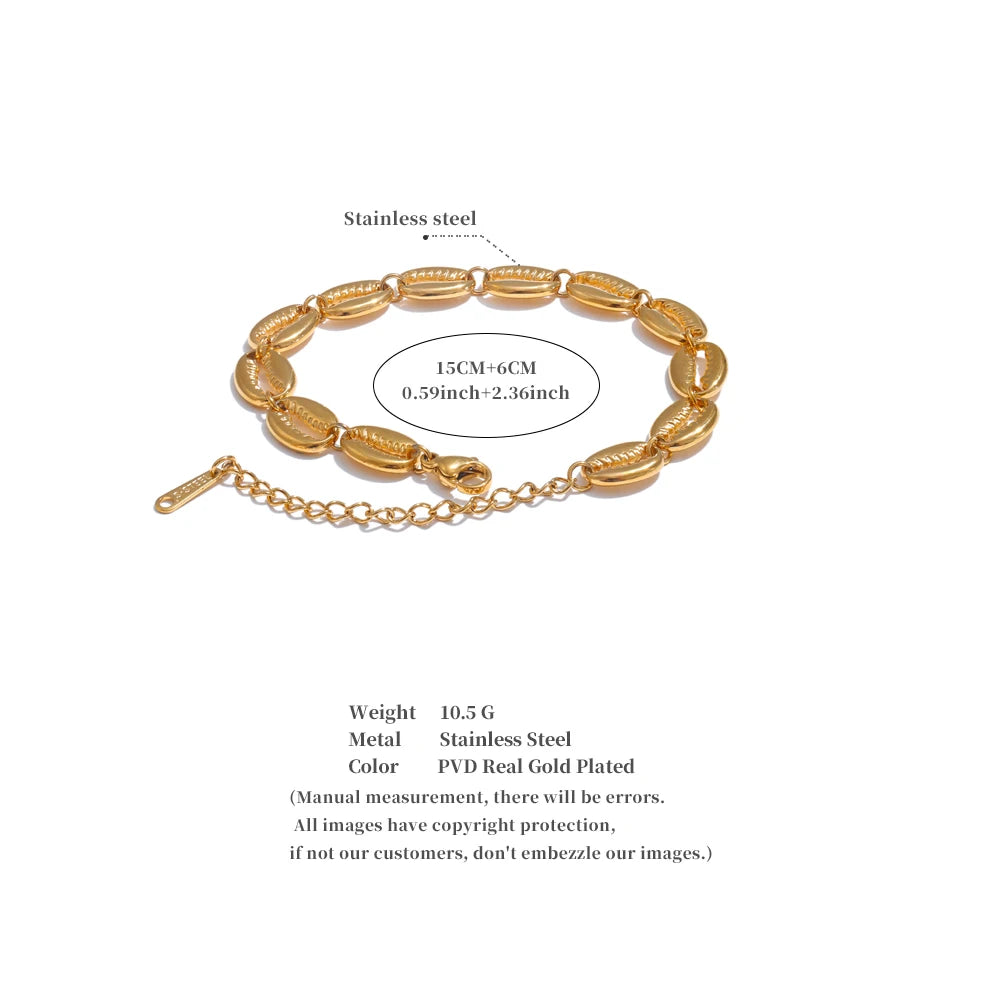 Stainless Steel Metal Shell Gold Color 18K Plated Fashion Beach Holiday Bracelet Handmade Waterproof Summer Jewelry