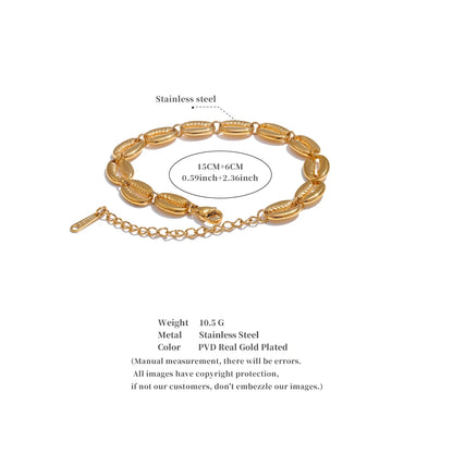 Stainless Steel Metal Shell Gold Color 18K Plated Fashion Beach Holiday Bracelet Handmade Waterproof Summer Jewelry
