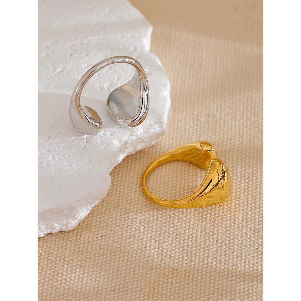 Stainless Steel High Quality Minimalist Daily Smooth Fashion Open Adjustable Ring Waterproof Electroplated Cast Jewelry