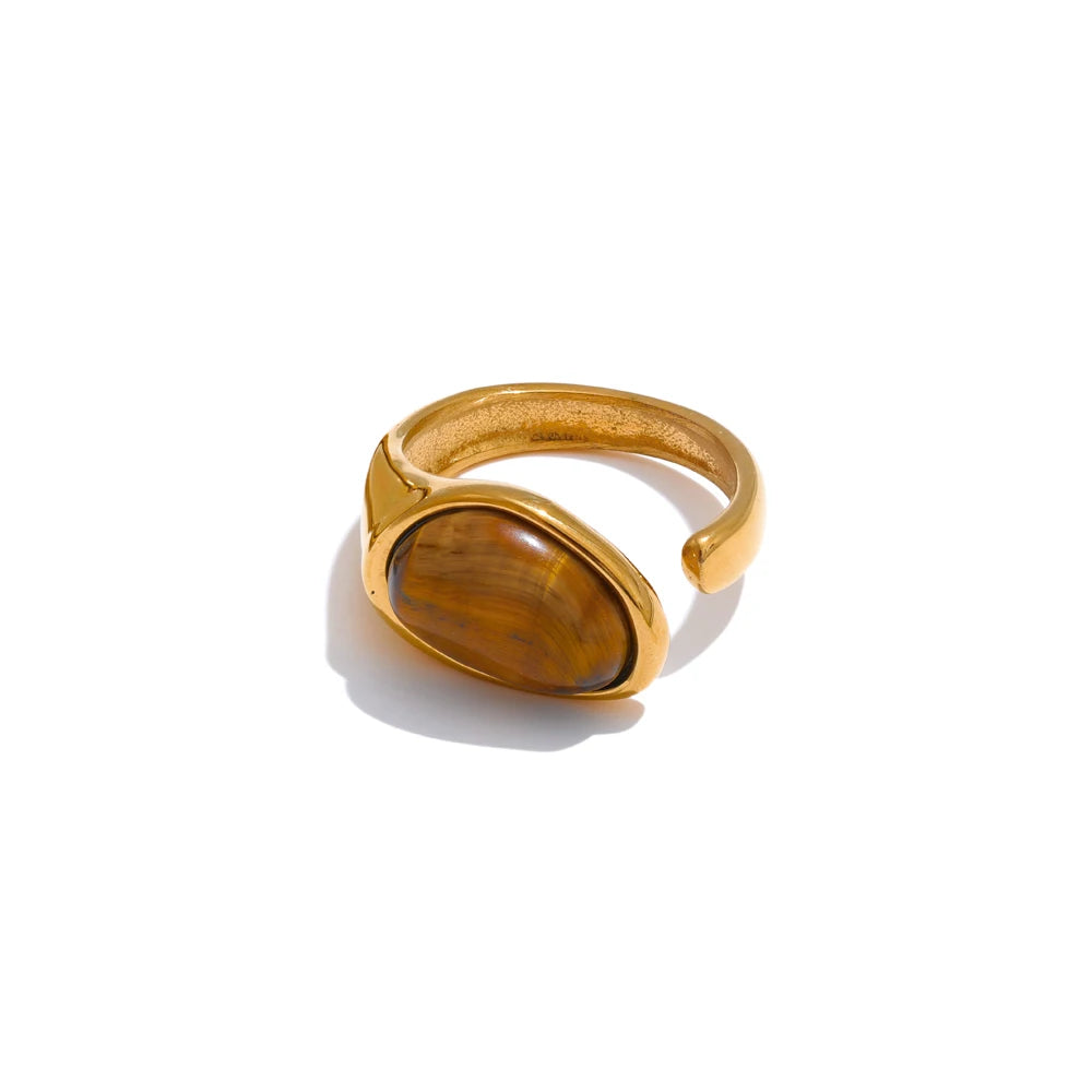 7# Stainless Steel Casting Open Ring Natural Tiger Shell Stone Fritillary Inlaid Trendy Charm Jewelry for Women New