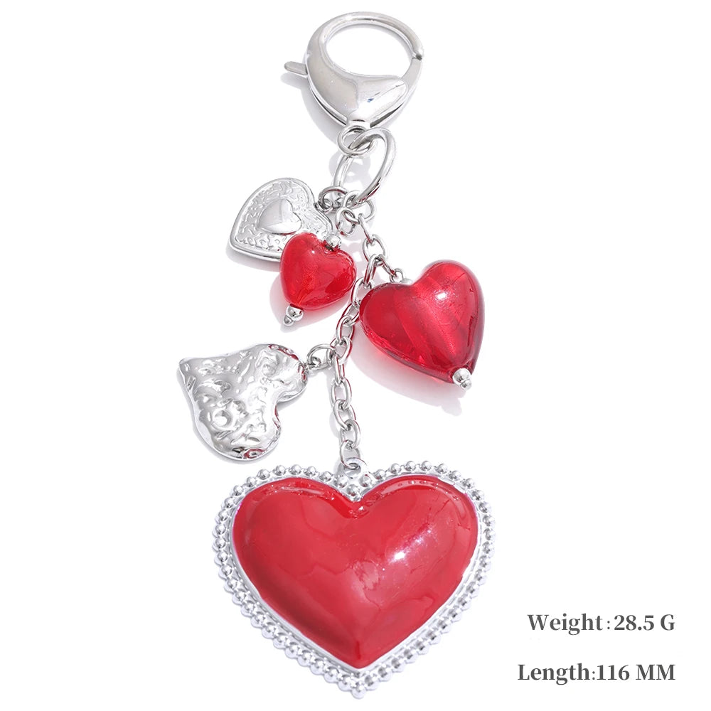 Hot Style Red Enamel Fruit Flower Strawberry Keychain Pendant Car Key Chains Jewelry Gift Decoration Accessories